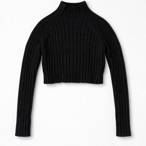 NWT Medium Love Tree Black Cozy Cropped Turtleneck Knit Sweater